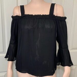 J. Crew Elegant Black Off-Shoulder Women's Top 100% Silk size 2 NWOT